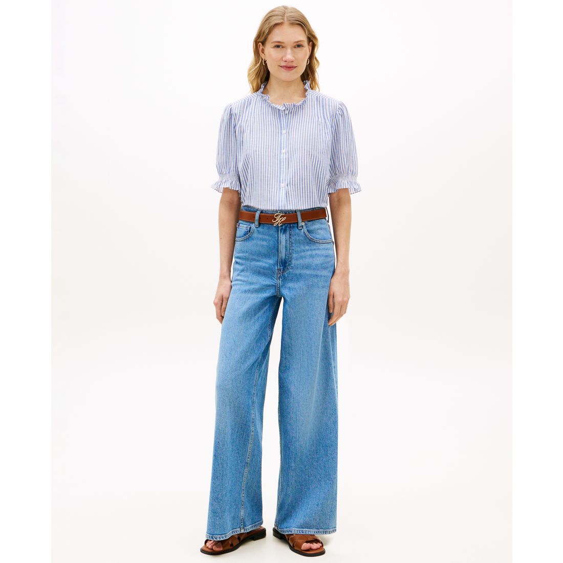 Tommy Hilfiger Women's Pin Tuck Cambric Short-Sleeve Blouse Top