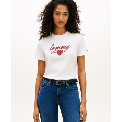 Tommy Hilfiger Women's Love Graphic Crewneck Short-Sleeve T-Shirt - Ecru / Red Tommy Heart