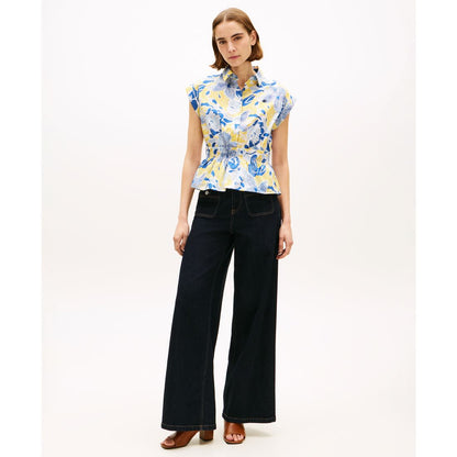 Tommy Hilfiger Women's Smocked Waist Shirt - Banker Stripe Vessel Blue / White