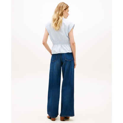 Tommy Hilfiger Women's Smocked Waist Shirt - Banker Stripe Vessel Blue / White