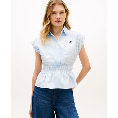 Tommy Hilfiger Women's Smocked Waist Shirt - Banker Stripe Vessel Blue / White