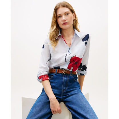 Tommy Hilfiger Women's Printed Button-Front Roll-Tab Shirt