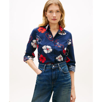 Tommy Hilfiger Women's Printed Button-Front Roll-Tab Shirt
