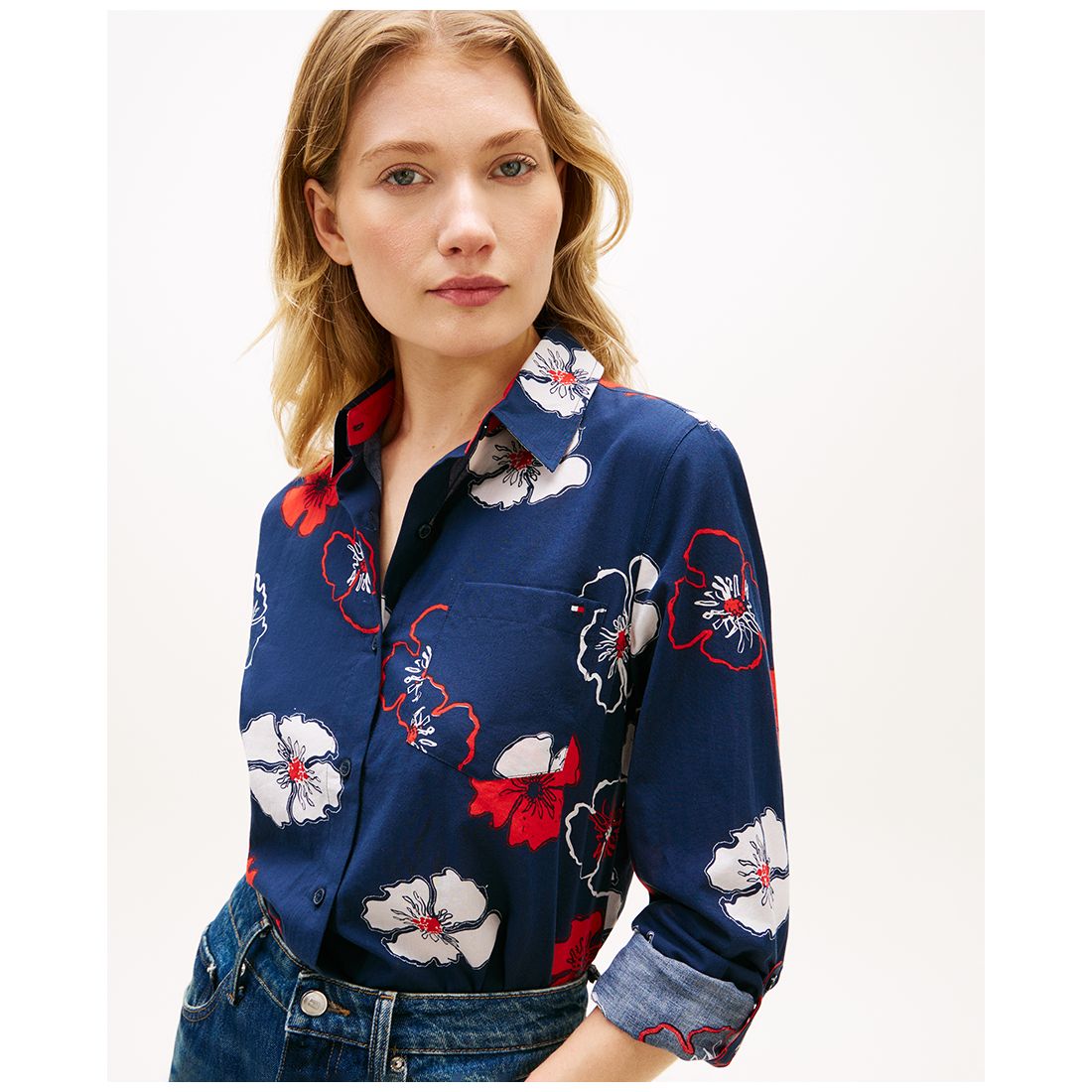 Tommy Hilfiger Women's Printed Button-Front Roll-Tab Shirt