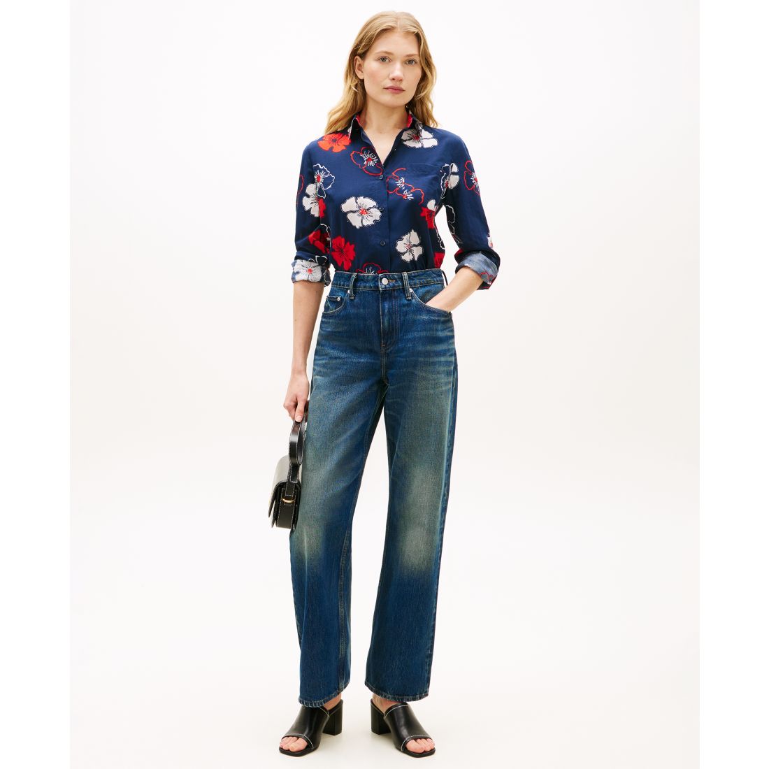 Tommy Hilfiger Women's Printed Button-Front Roll-Tab Shirt