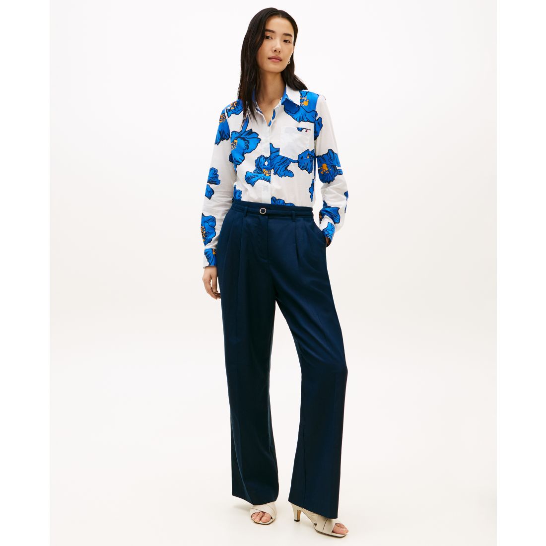 Tommy Hilfiger Women's Printed Button-Front Roll-Tab Shirt