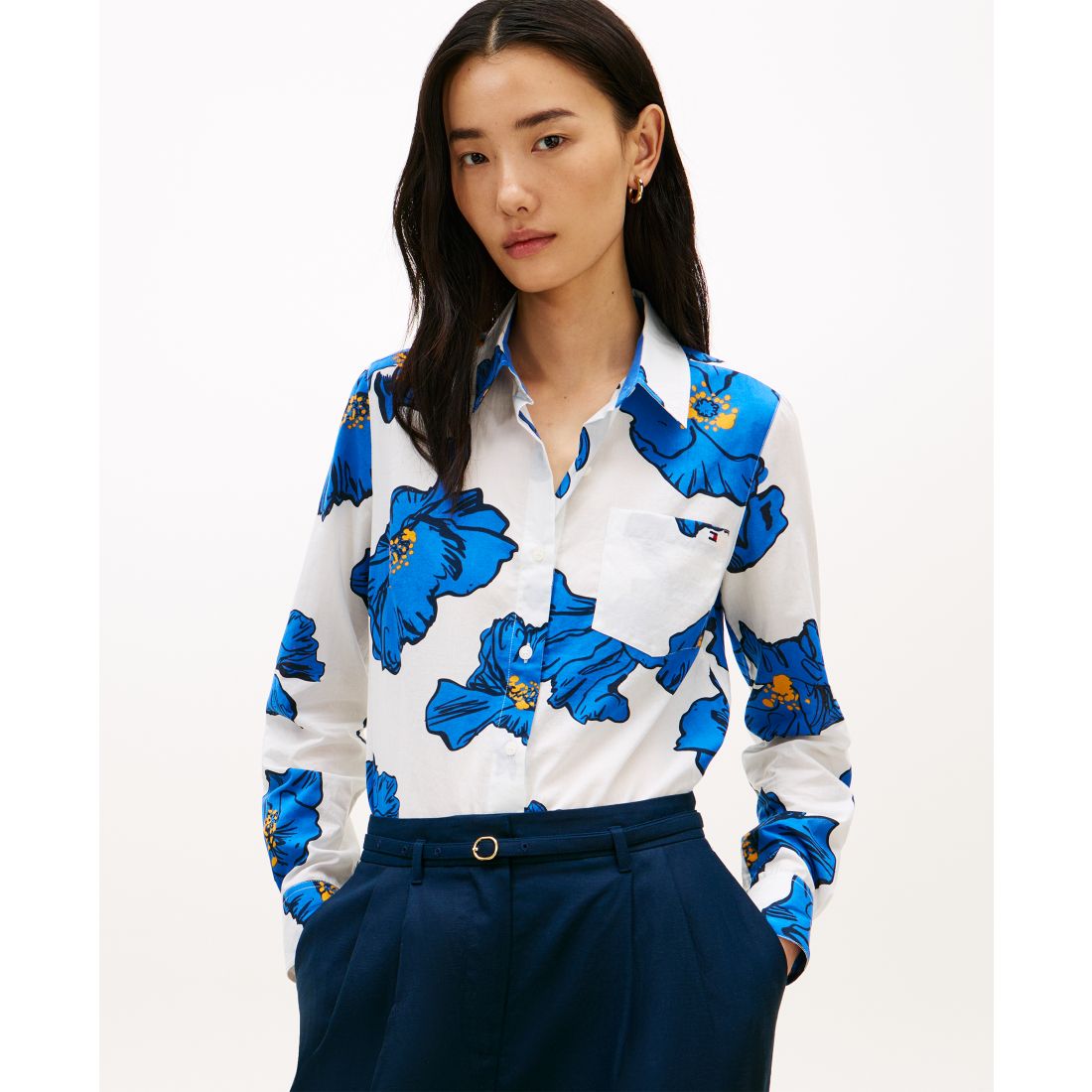 Tommy Hilfiger Women's Printed Button-Front Roll-Tab Shirt