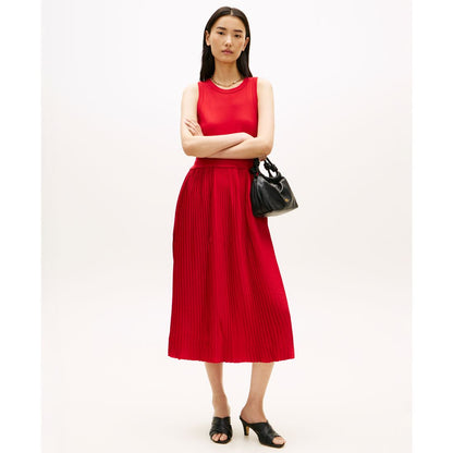 Tommy Hilfiger Women's Mix Media Pleated Sleeveless Midi Dress
