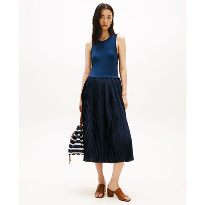 Tommy Hilfiger Women's Mix Media Pleated Sleeveless Midi Dress