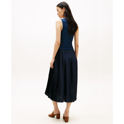 Tommy Hilfiger Women's Mix Media Pleated Sleeveless Midi Dress