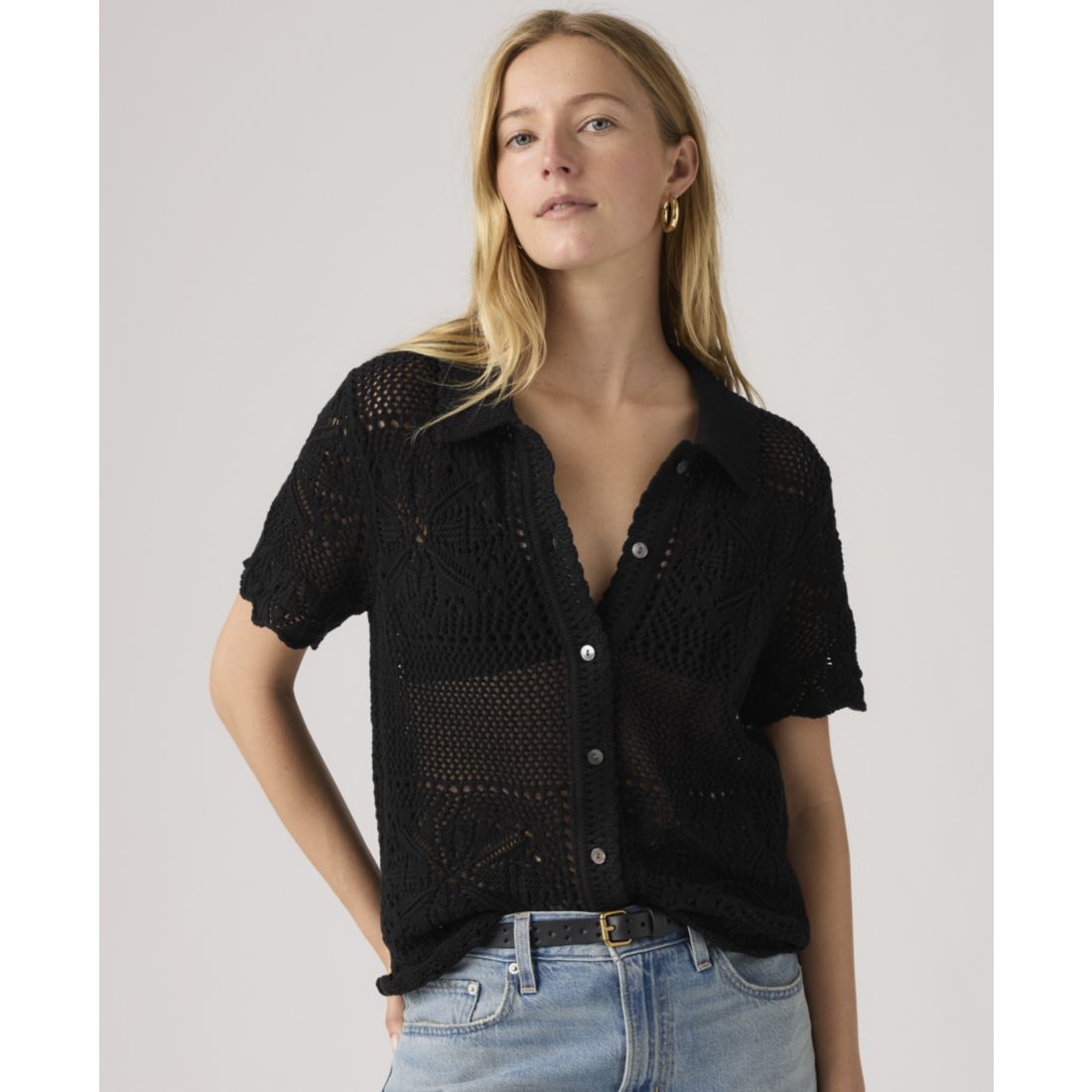 Levi's Women's Susanna Floral Crochet Collared Cotton Shirt