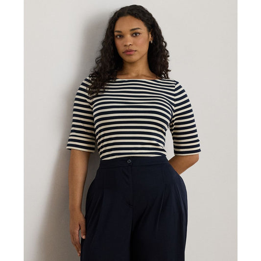Lauren Ralph Lauren Plus Size Striped Boat Neck T-Shirt