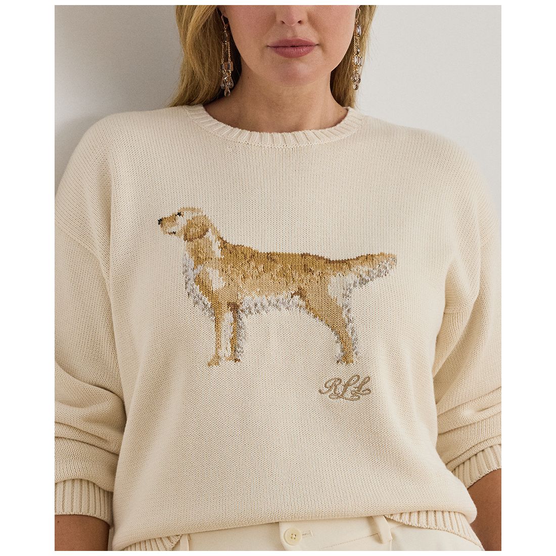 Lauren Ralph Lauren Plus Size Intarsia-Knit Golden Retriever Crewneck Sweater