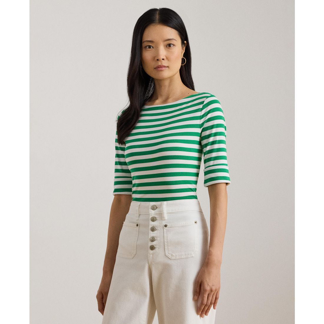 Lauren Ralph Lauren Women's Striped Boat Neck T-Shirt