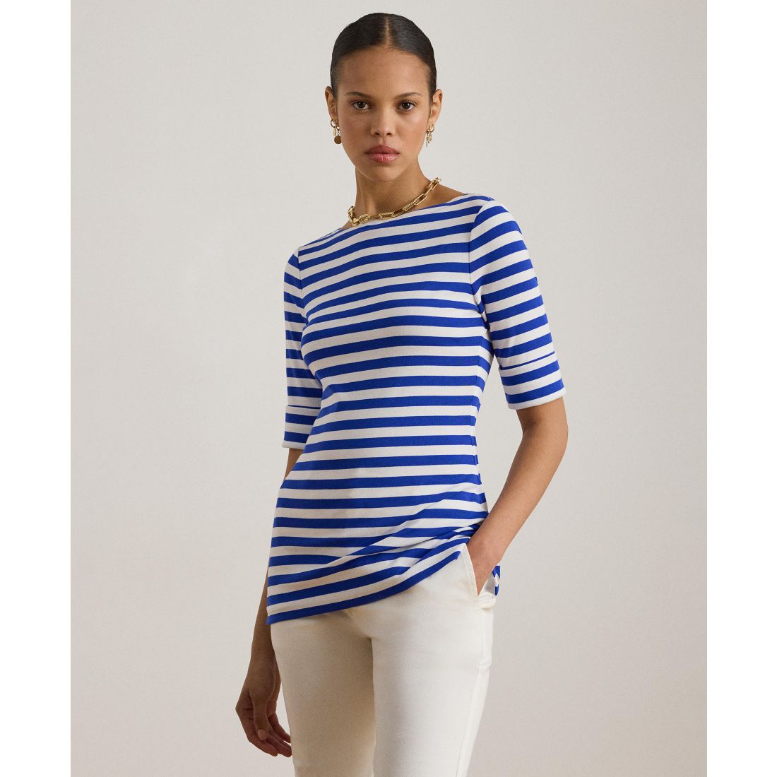 Lauren Ralph Lauren Women's Striped Boat Neck T-Shirt
