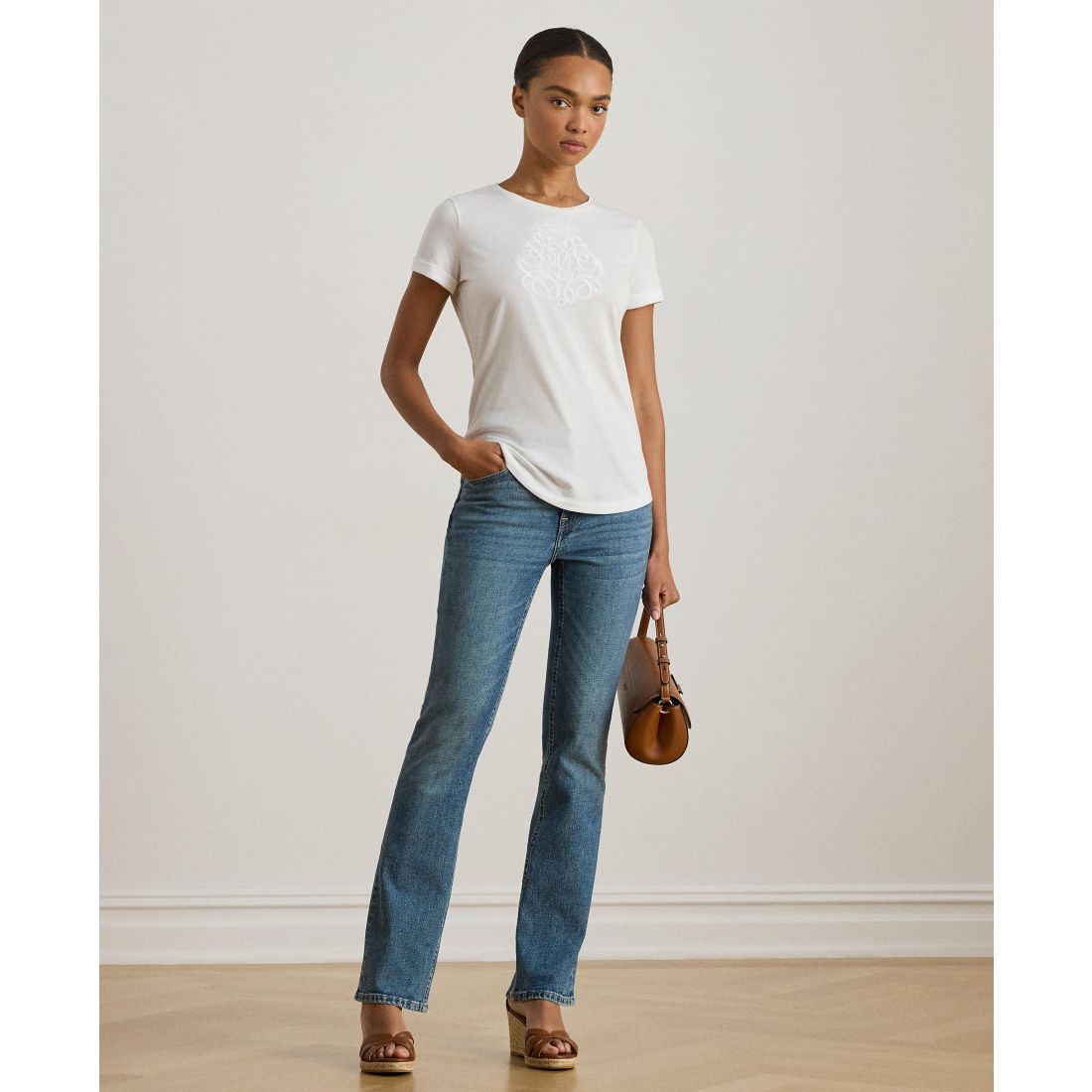 Lauren Ralph Lauren Women's Crewneck Embroidered-Logo T-Shirt