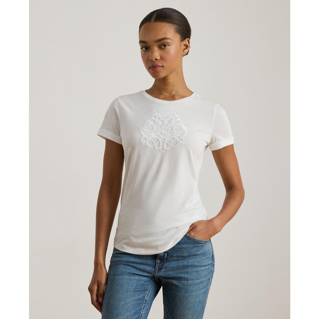 Lauren Ralph Lauren Women's Crewneck Embroidered-Logo T-Shirt