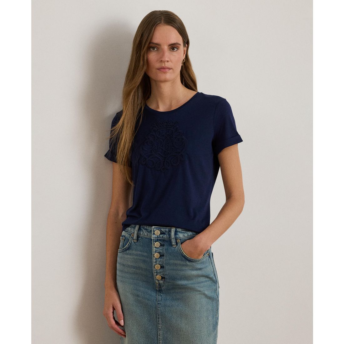 Lauren Ralph Lauren Women's Crewneck Embroidered-Logo T-Shirt