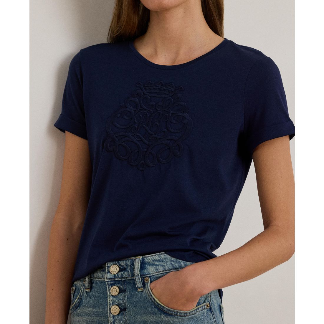 Lauren Ralph Lauren Women's Crewneck Embroidered-Logo T-Shirt
