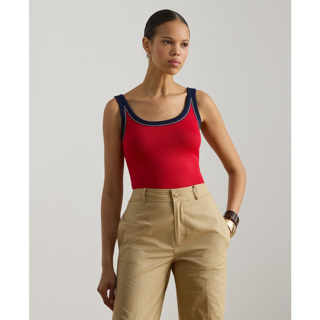 Lauren Ralph Lauren Women's Two-Tone Scoop Neck Sweater Tank Top