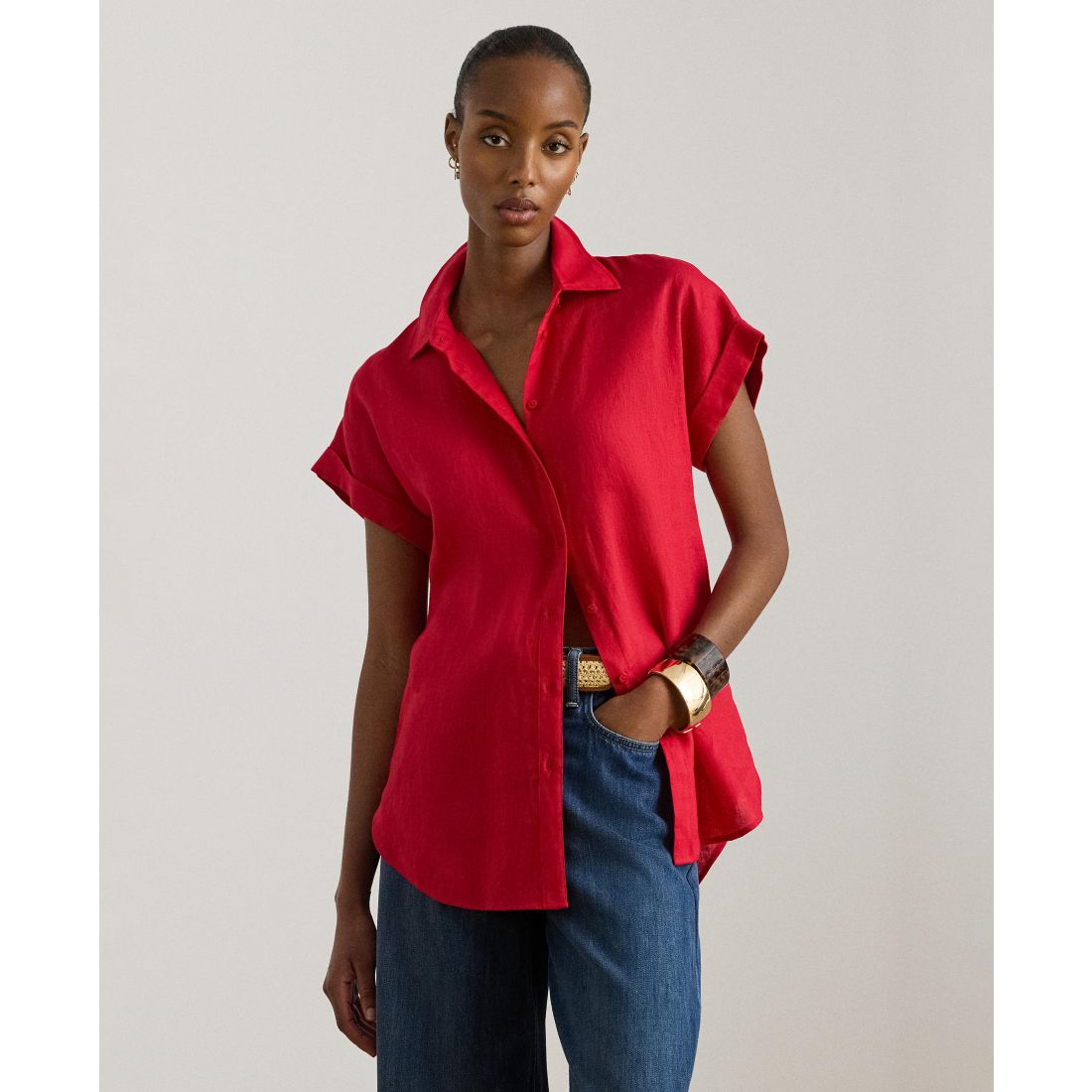 Lauren Ralph Lauren Dolman-Sleeve 100% Linen Shirt
