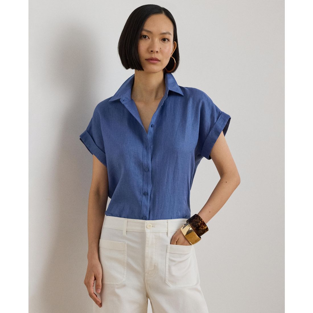 Lauren Ralph Lauren Dolman-Sleeve 100% Linen Shirt