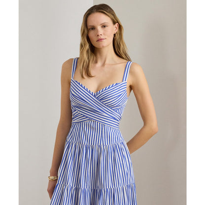 Lauren Ralph Lauren Women's Striped Tiered Sweetheart Neck Dress