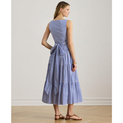 Lauren Ralph Lauren Women's Striped Tiered Sweetheart Neck Dress