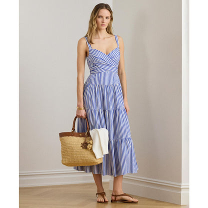 Lauren Ralph Lauren Women's Striped Tiered Sweetheart Neck Dress
