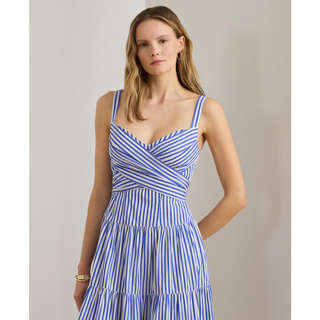 Lauren Ralph Lauren Women's Striped Tiered Sweetheart Neck Dress