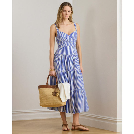 Lauren Ralph Lauren Women's Striped Tiered Sweetheart Neck Dress