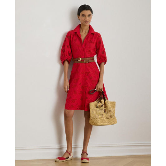 Lauren Ralph Lauren Women's Eyelet Voile Balloon-Sleeve Collared Shirt Dress