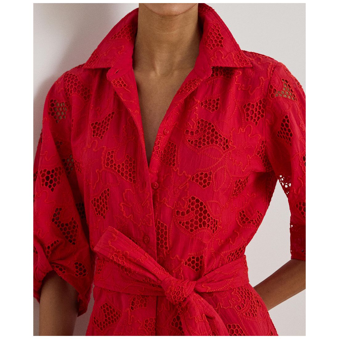 Lauren Ralph Lauren Women's Eyelet Voile Balloon-Sleeve Collared Shirt Dress