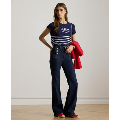 Lauren Ralph Lauren Women's Striped Embroidered Logo Crewneck T-Shirt