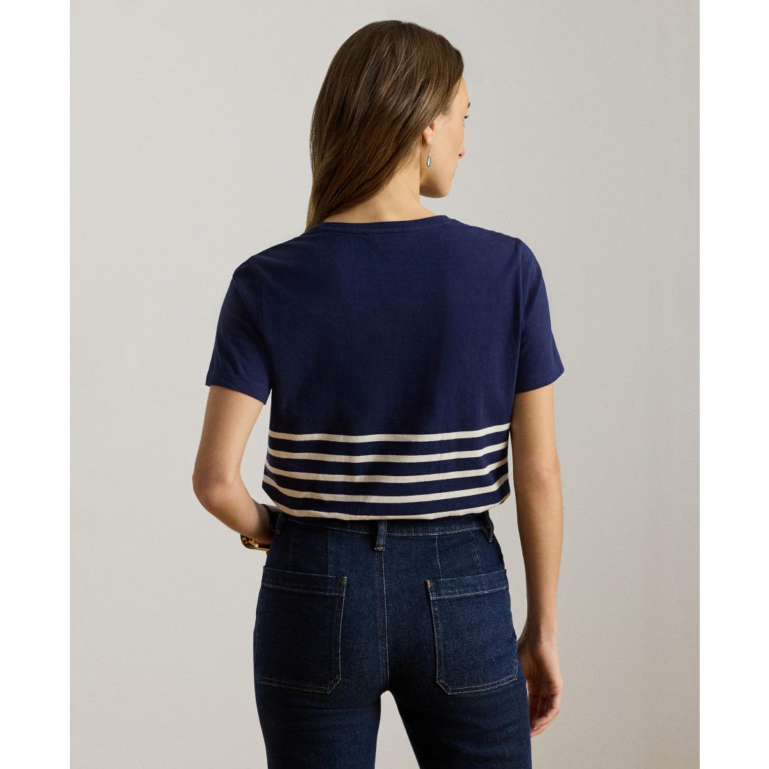 Lauren Ralph Lauren Women's Striped Embroidered Logo Crewneck T-Shirt