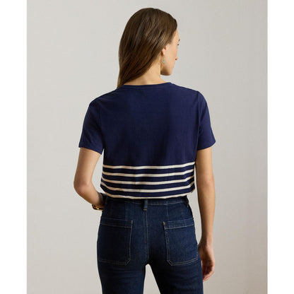 Lauren Ralph Lauren Women's Striped Embroidered Logo Crewneck T-Shirt