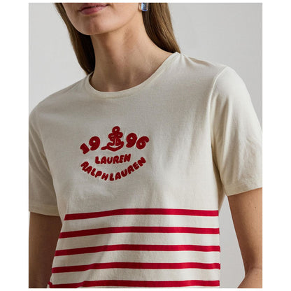 Lauren Ralph Lauren Women's Striped Embroidered Logo Crewneck T-Shirt