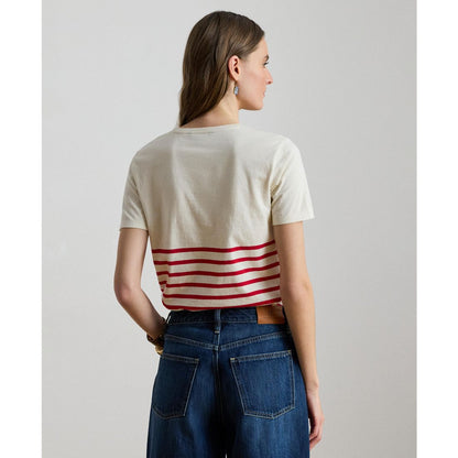 Lauren Ralph Lauren Women's Striped Embroidered Logo Crewneck T-Shirt