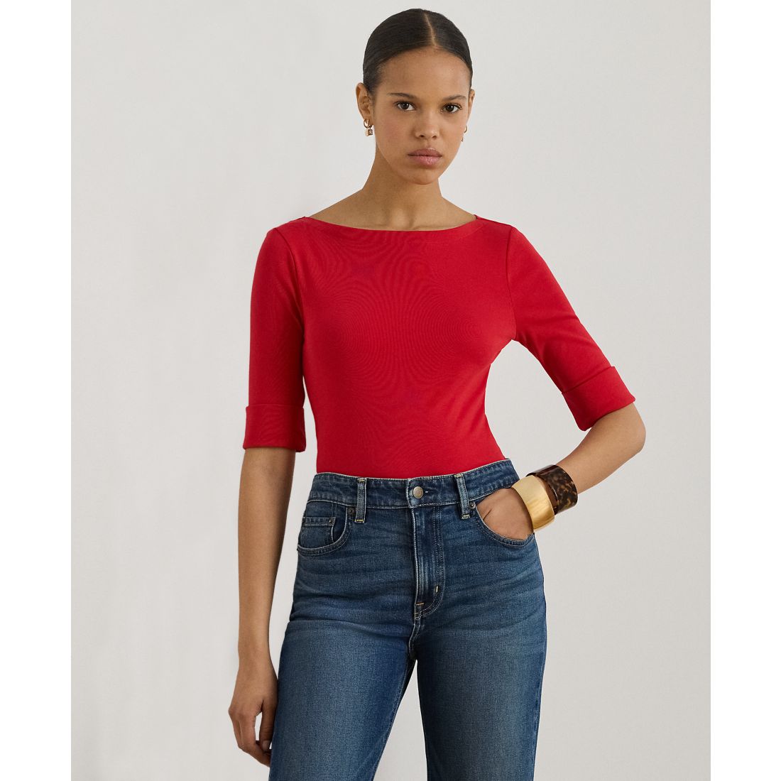 Lauren Ralph Lauren Petite Stretch Cotton Boatneck Tee
