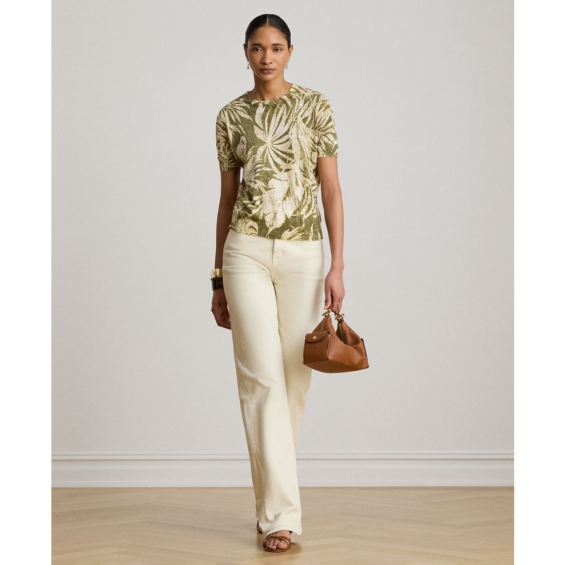 Lauren Ralph Lauren Petite Palm Frond Print Short-Sleeve Sweater
