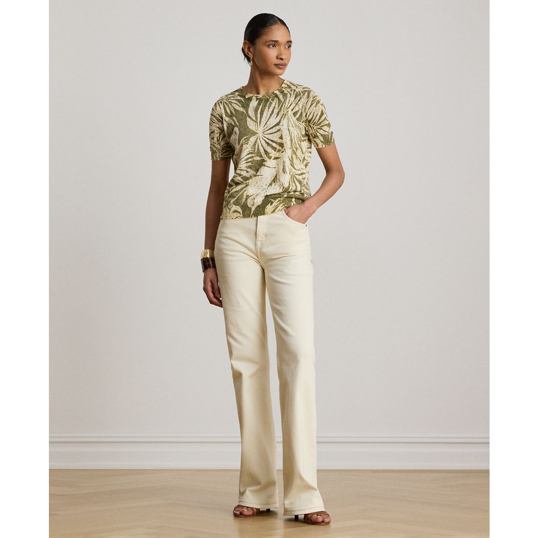 Lauren Ralph Lauren Petite Palm Frond Print Short-Sleeve Sweater