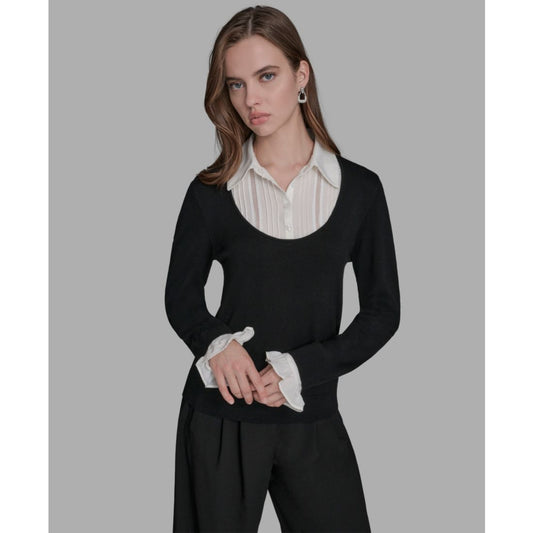 Bcbg Women's Long Sleeve with Embroidered Bib Sweater