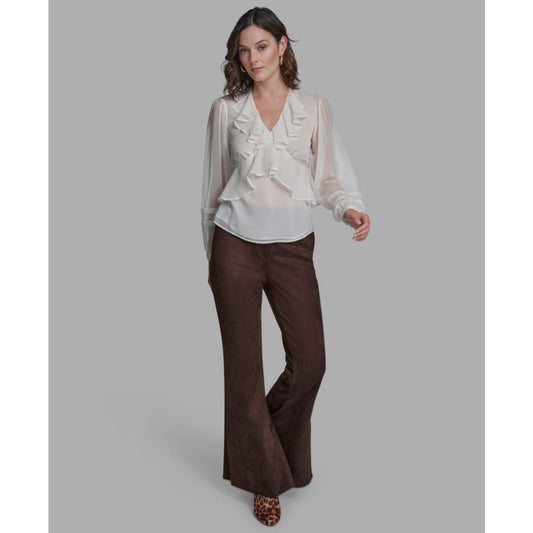 Bcbg Women's Long Sleeve Ruffle V-Neck Blouse