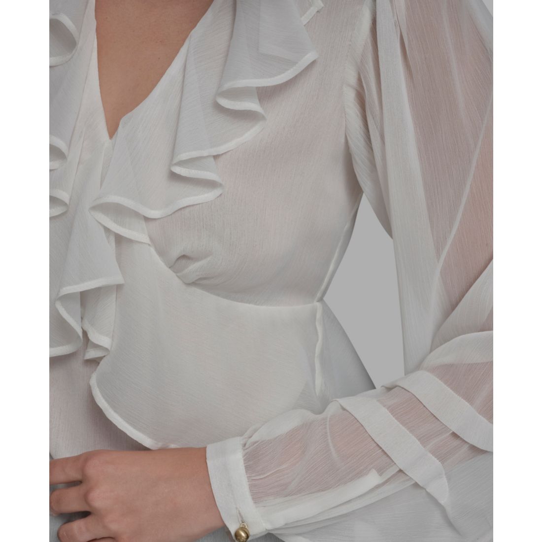 Bcbg Women's Long Sleeve Ruffle V-Neck Blouse