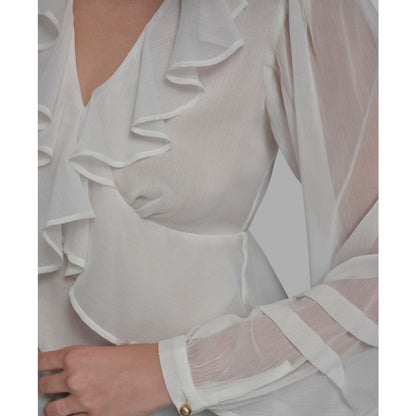 Bcbg Women's Long Sleeve Ruffle V-Neck Blouse