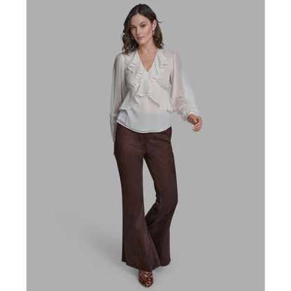 Bcbg Women's Long Sleeve Ruffle V-Neck Blouse
