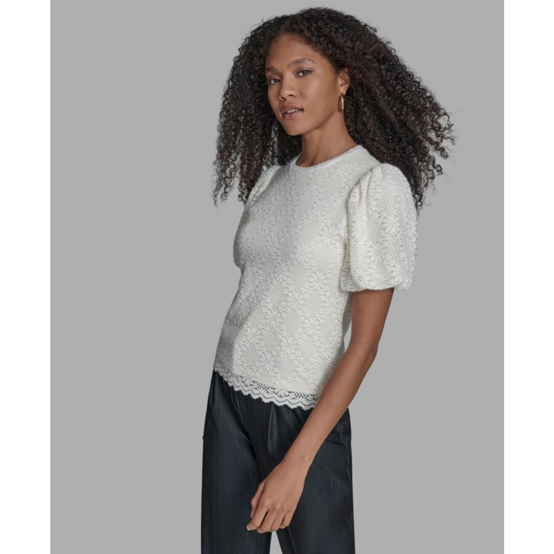 Bcbg Women's Short Sleeve Lace Blouse