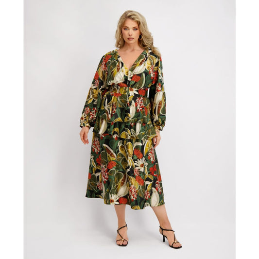 Siena Plus Size Long-Sleeve Tiered Satin Maxi Dress