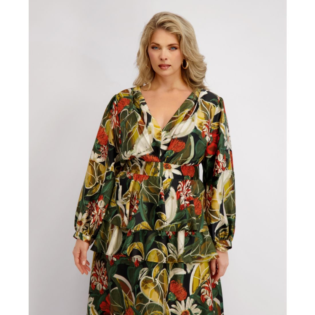 Siena Plus Size Long-Sleeve Tiered Satin Maxi Dress