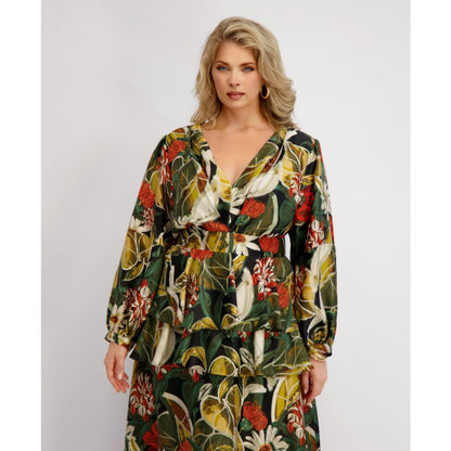Siena Plus Size Long-Sleeve Tiered Satin Maxi Dress
